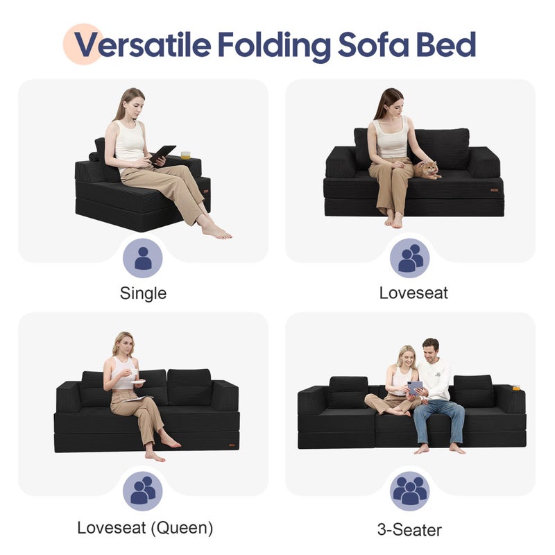 COMAX Folding Sofa Bed, Foldable Couch for Bedroom, Corduroy Convertible Floor Sleeper Futon Chair Foam, 3 in 1 Fold Out Chair Portable Comfy Lounge Couch Single Sofa Bed for Small Space Guest Room - Image 4