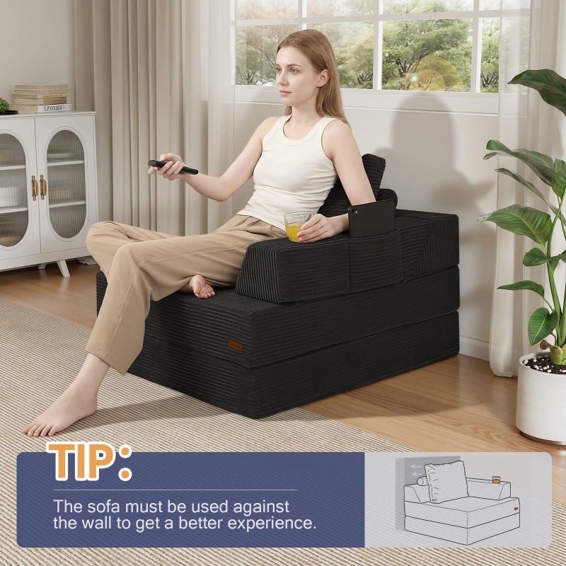 COMAX Folding Sofa Bed, Foldable Couch for Bedroom, Corduroy Convertible Floor Sleeper Futon Chair Foam, 3 in 1 Fold Out Chair Portable Comfy Lounge Couch Single Sofa Bed for Small Space Guest Room - Image 2
