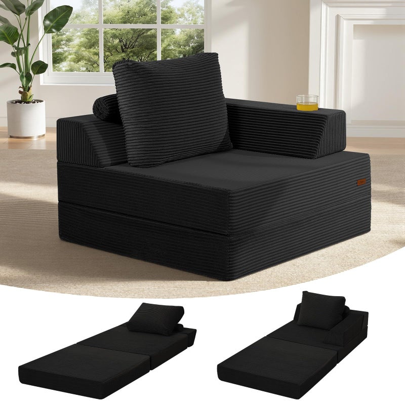COMAX Folding Sofa Bed, Foldable Couch for Bedroom, Corduroy Convertible Floor Sleeper Futon Chair Foam, 3 in 1 Fold Out Chair Portable Comfy Lounge Couch Single Sofa Bed for Small Space Guest Room - Image 1
