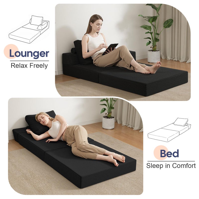 COMAX Folding Sofa Bed, Foldable Couch for Bedroom, Corduroy Convertible Floor Sleeper Futon Chair Foam, 3 in 1 Fold Out Chair Portable Comfy Lounge Couch Single Sofa Bed for Small Space Guest Room - Image 3