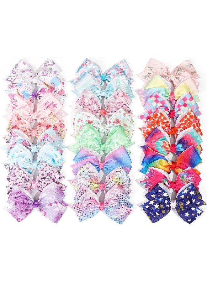 CellElection 24PCS 4.5Inch Bows for Girls Boutique Grosgrain Ribbon Rainbow Hair Bow Alligator Hair Clips Pigtail Bows Unicorn Hair Clips for Baby Girls Toddler Kids Children Teens in Pairs - Image 1