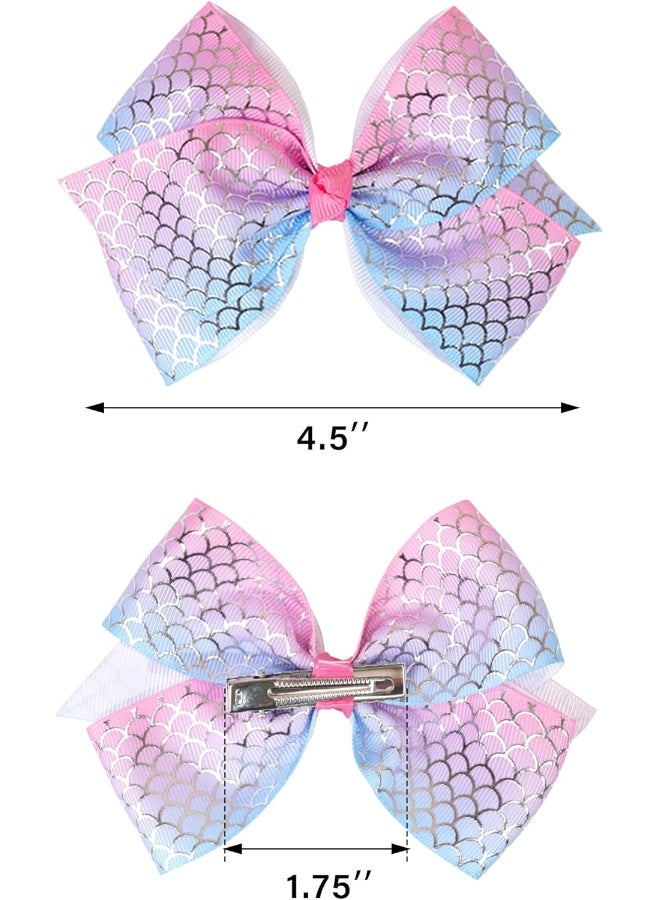 CellElection 24PCS 4.5Inch Bows for Girls Boutique Grosgrain Ribbon Rainbow Hair Bow Alligator Hair Clips Pigtail Bows Unicorn Hair Clips for Baby Girls Toddler Kids Children Teens in Pairs - Image 4