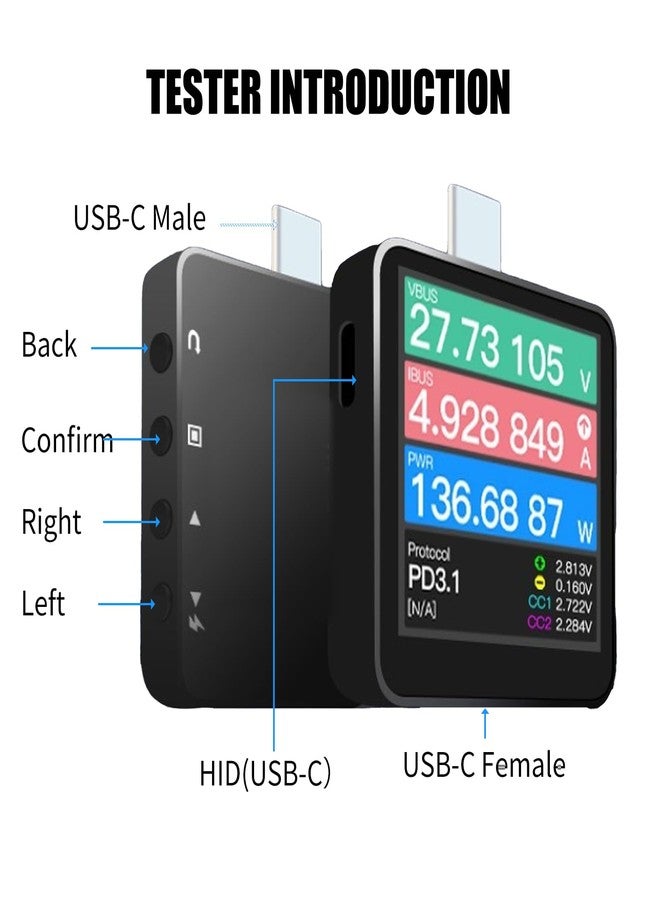 dcvbny Latest Version Supports USB PD3.1 Power-Z KM003C Portable USB-C Fast Charging Tester PD3.1 QC5.0 Digital Voltmeter & Ammeter Power Bank Tester (Up to 50V) - Image 2