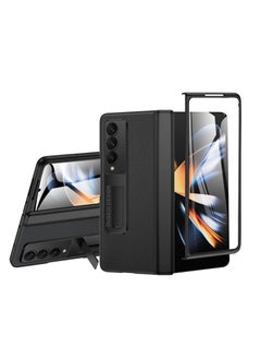Case Compatible with Samsung Galaxy Z Fold 4, Magnetic Thin Body Metal Frame with Hidden S Pen Holder, Hinge Screen Protector Magnetic Kickstand with Lens Camera Protector Cover (Black)