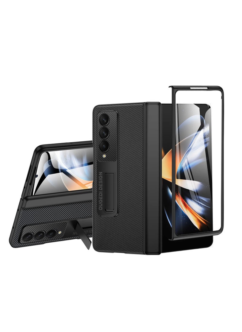 KASTWAVE - Case Compatible with Samsung Galaxy Z Fold 4, Magnetic Thin Body Metal Frame with Hidden S Pen Holder, Hinge Screen Protector Magnetic Kickstand with Lens Camera Protector Cover (Black) - Image 1