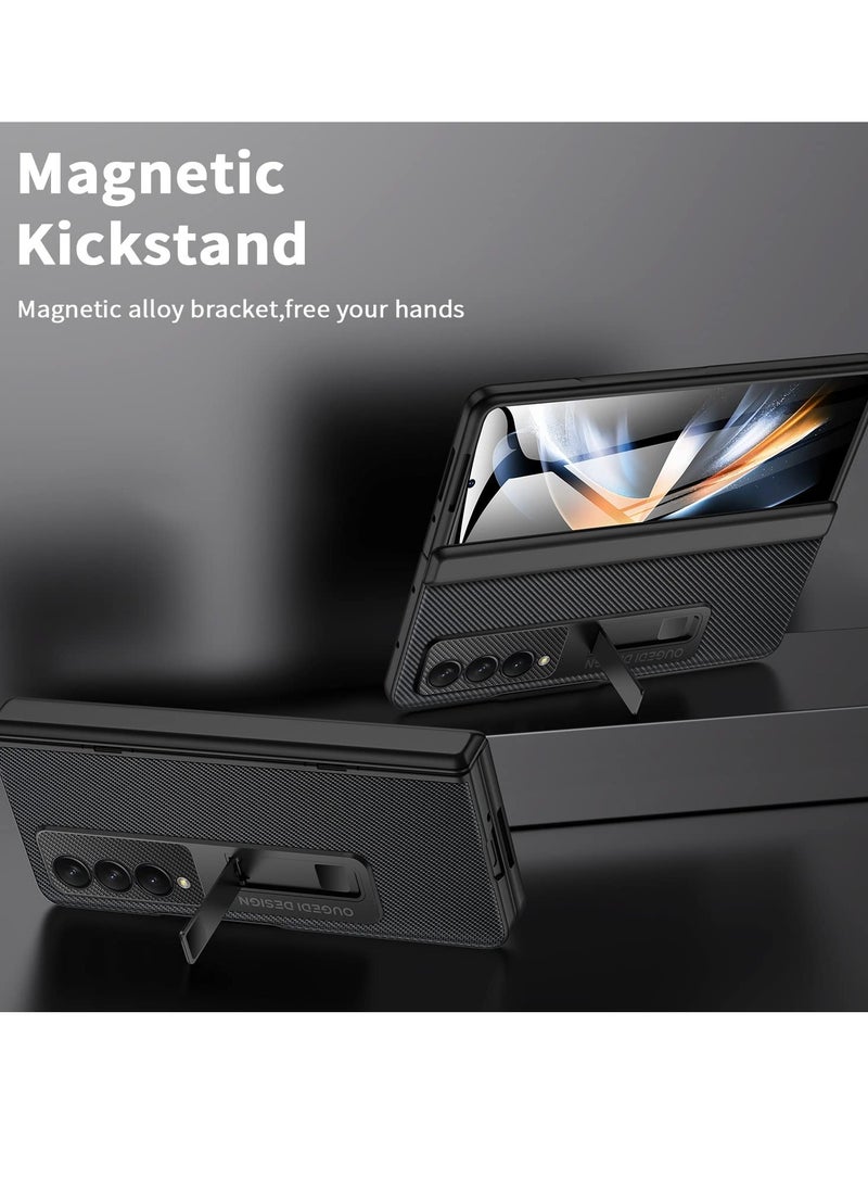 KASTWAVE - Case Compatible with Samsung Galaxy Z Fold 4, Magnetic Thin Body Metal Frame with Hidden S Pen Holder, Hinge Screen Protector Magnetic Kickstand with Lens Camera Protector Cover (Black) - Image 1