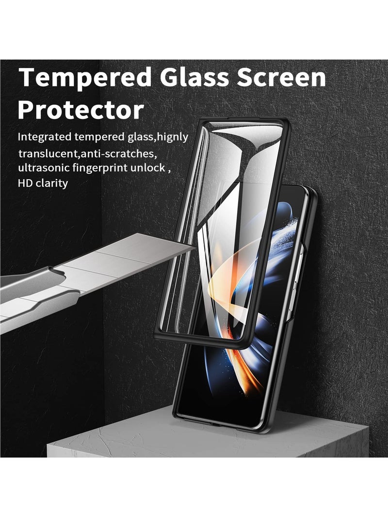 KASTWAVE - Case Compatible with Samsung Galaxy Z Fold 4, Magnetic Thin Body Metal Frame with Hidden S Pen Holder, Hinge Screen Protector Magnetic Kickstand with Lens Camera Protector Cover (Black) - Image 1