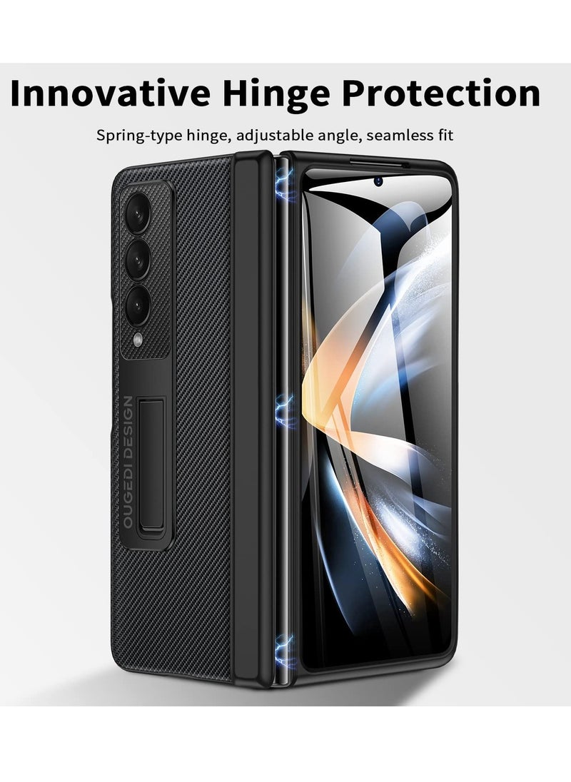 KASTWAVE - Case Compatible with Samsung Galaxy Z Fold 4, Magnetic Thin Body Metal Frame with Hidden S Pen Holder, Hinge Screen Protector Magnetic Kickstand with Lens Camera Protector Cover (Black) - Image 1