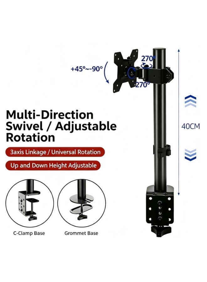 Single Computer Monitor Free-Standing Desk Stand,Mount Riser for 13 inch to 32 inch Screen,With Swivel,Height Adjustable,Rotating,Vesa 75x75mm or 100x100mm,Support 22 lbs - Image 3