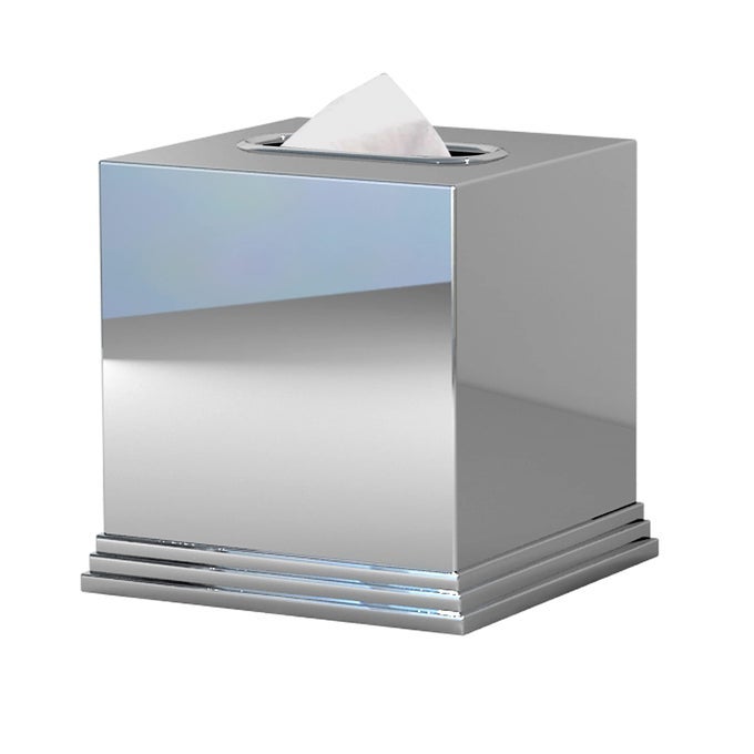 NU STEEL TIMELESS DECORATIVE 304 STAINLESS STEEL SQUARE FACIAL TISSUE BOX COVER HOLDER FOR BATHROOM VANITY COUNTERTOPS BEDROOM DRESSERS NIGHT STANDS DESKS AND TABLES CHROME