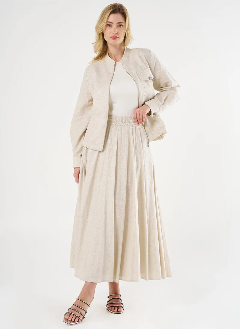 Kayra Jacquard Skirt Set with Shiny Stones in Cream