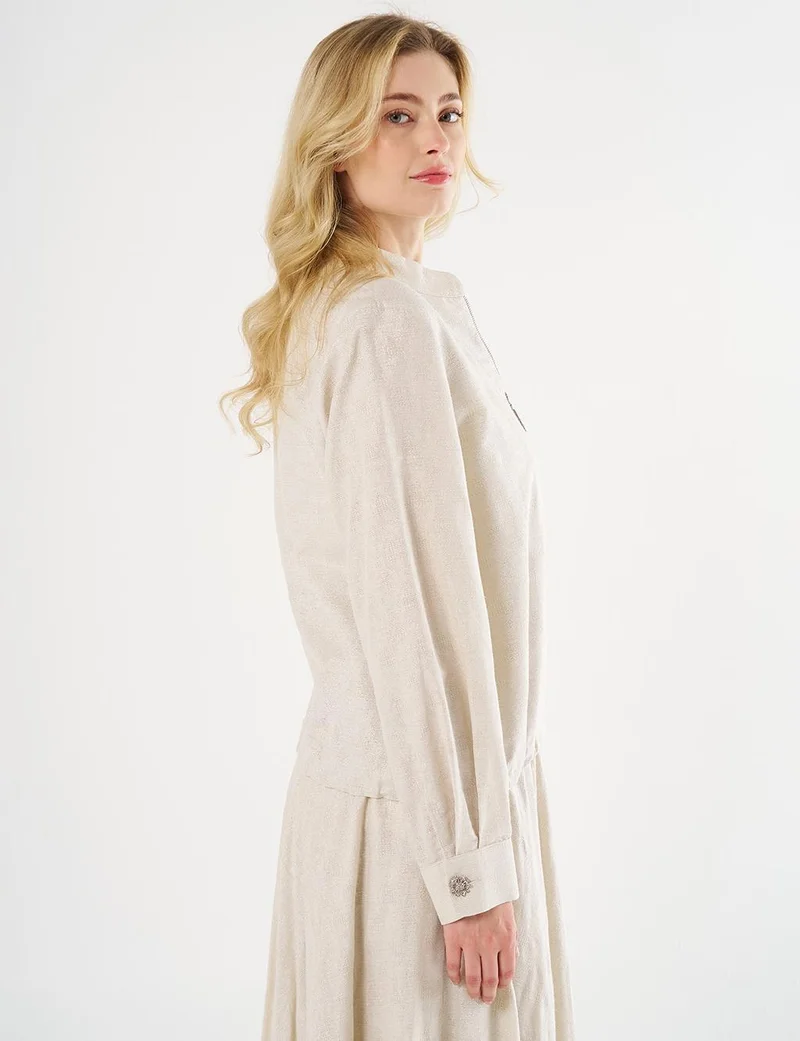 Kayra Jacquard Skirt Set with Shiny Stones in Cream