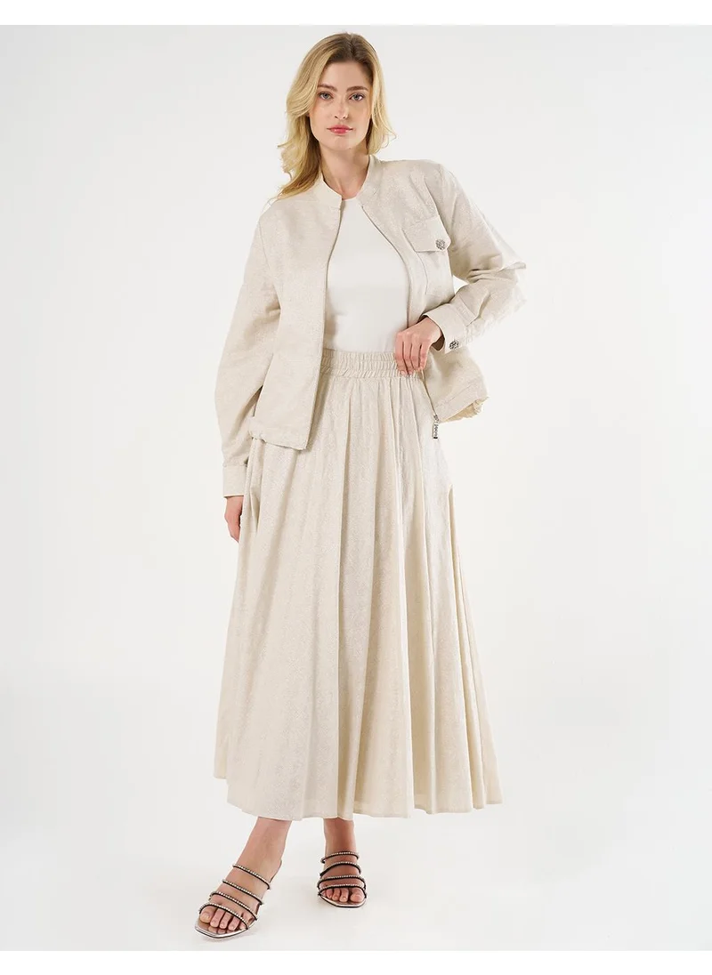 Kayra Jacquard Skirt Set with Shiny Stones in Cream