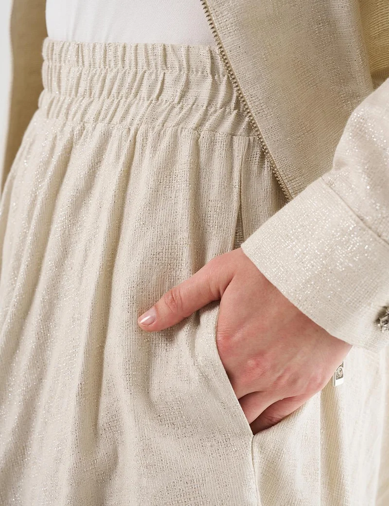Kayra Jacquard Skirt Set with Shiny Stones in Cream