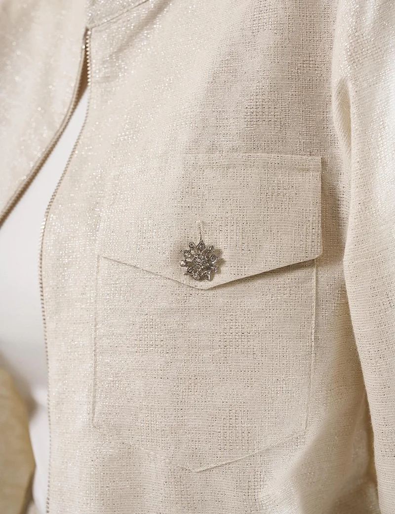Kayra Jacquard Skirt Set with Shiny Stones in Cream