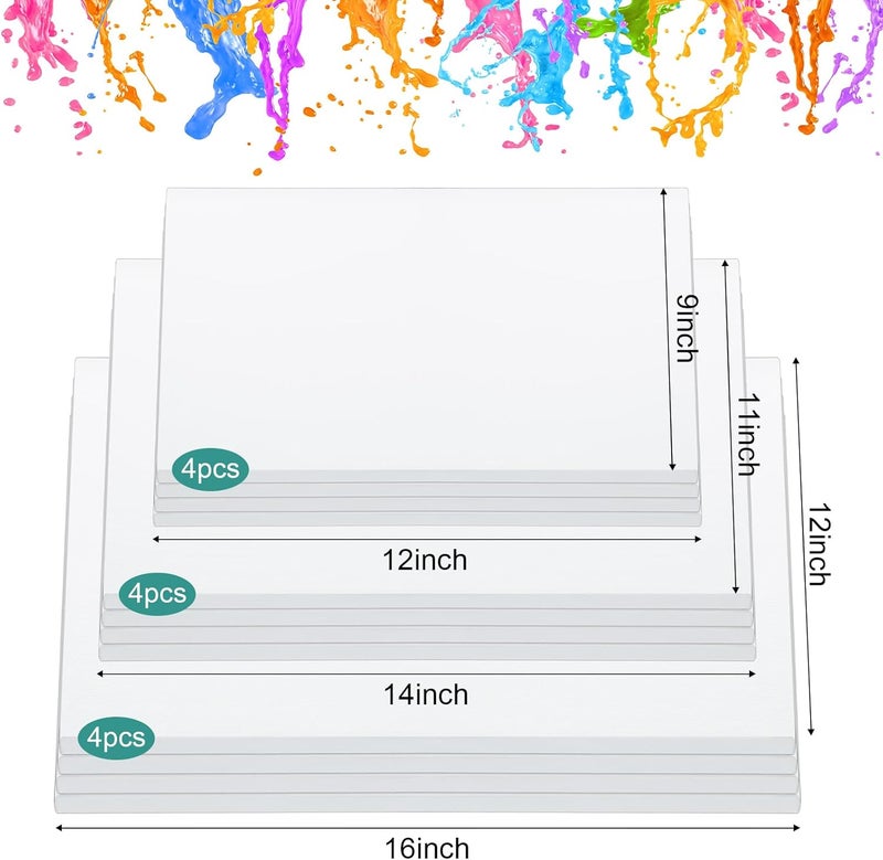 Hestya 12 Pack Stretched Canvas Boards Assorted White Blank Canvas Bulk for Oil Paint Acrylic Paint Watercolor Beginners Artists(9 x 12, 11 x 14, 12 x 16 Inch) - Image 2