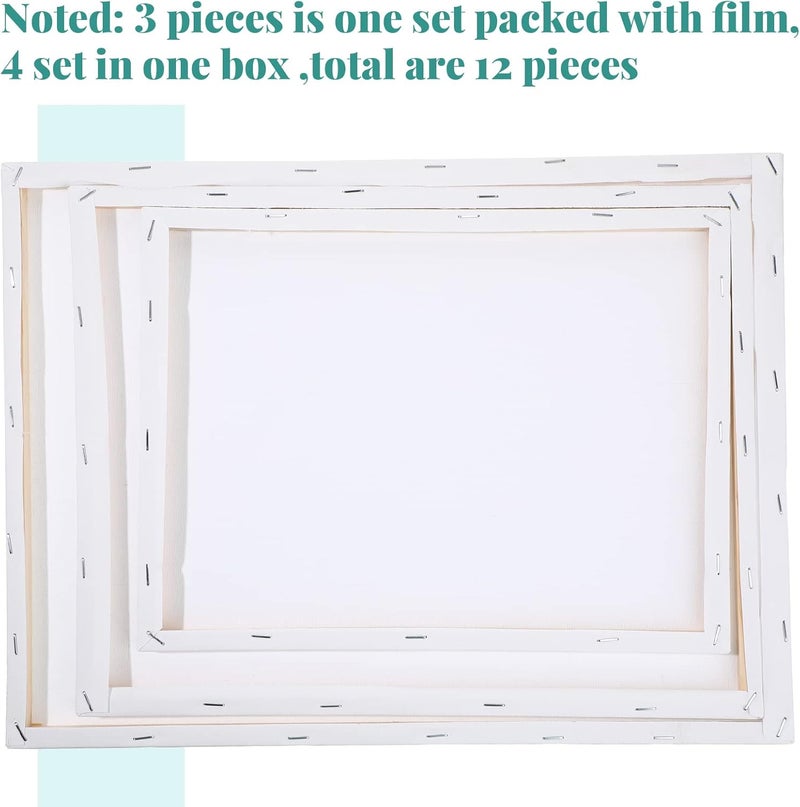 Hestya 12 Pack Stretched Canvas Boards Assorted White Blank Canvas Bulk for Oil Paint Acrylic Paint Watercolor Beginners Artists(9 x 12, 11 x 14, 12 x 16 Inch) - Image 3