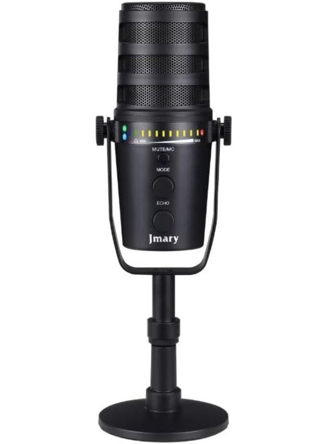 Jmary USB/XLR Podcast Microphone for PC & Laptop – Professional Studio Condenser Mic with One-Touch Mute, Adjustable Gain, Zero-Latency Headphone Monitoring, Cardioid Pattern, Desktop Stand, Plug & Play for Recording, Streaming, Gaming, Voiceovers & Online Meetings - Image 1