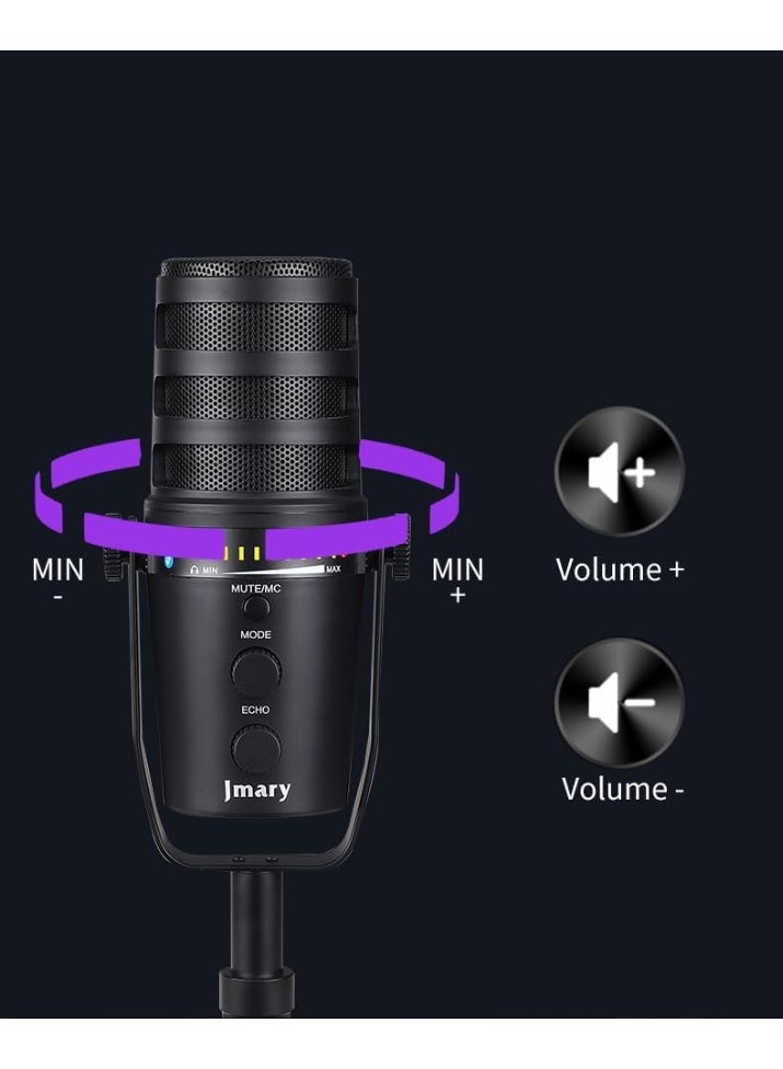 Jmary USB/XLR Podcast Microphone for PC & Laptop – Professional Studio Condenser Mic with One-Touch Mute, Adjustable Gain, Zero-Latency Headphone Monitoring, Cardioid Pattern, Desktop Stand, Plug & Play for Recording, Streaming, Gaming, Voiceovers & Online Meetings - Image 5