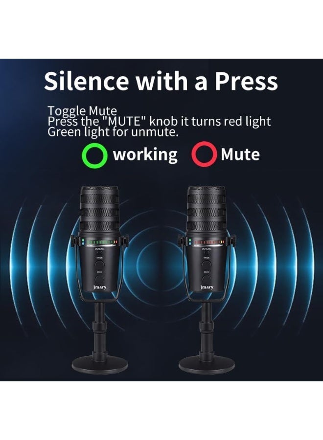 Jmary USB/XLR Podcast Microphone for PC & Laptop – Professional Studio Condenser Mic with One-Touch Mute, Adjustable Gain, Zero-Latency Headphone Monitoring, Cardioid Pattern, Desktop Stand, Plug & Play for Recording, Streaming, Gaming, Voiceovers & Online Meetings - Image 2