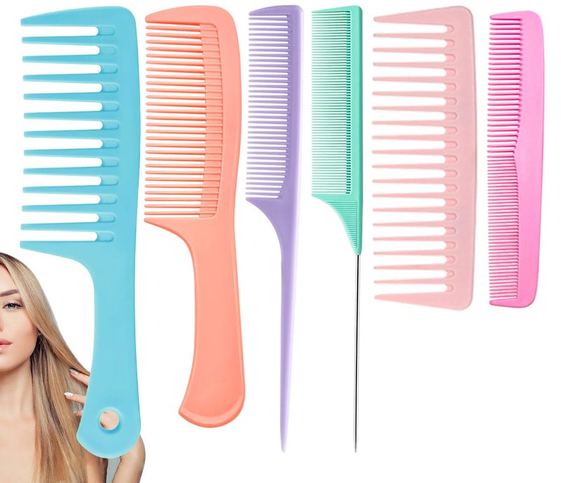 VITMOORY Hair Combs for Women Men, Large Wide Tooth Comb, Fine Tooth, Rat Tail Comb, Comb Set for Wet Curly Thick Thin Hair Styling Detangling (6 PCS) - Image 1