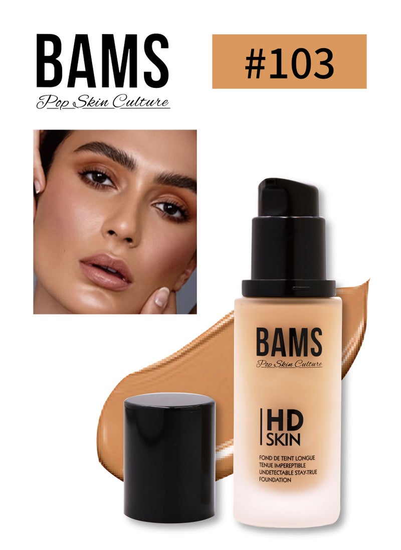 B A M S ثقافة البشرة الشعبية كريم أساس سائل عالي الجودة من بامز | تغطية كاملة طبيعية وعالية، سهل الدمج | يدوم طويلاً (اللون ١٠٣)  - Image 2