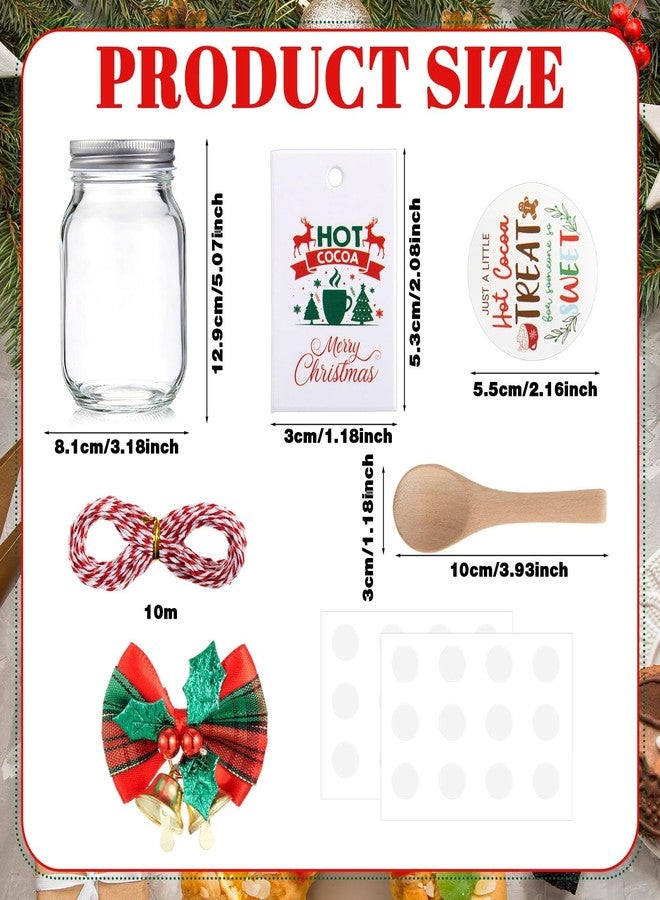 Vesici 6 Pack Hot Cocoa Gift Set Glass with Mason Jars Cork Lids Screw Cap with Silver Wooden Spoons stickers cards for Food Storage Hot Cocoa DIY Christmas Winter Gifts Wedding(16 oz,Screw Cap) - Image 2