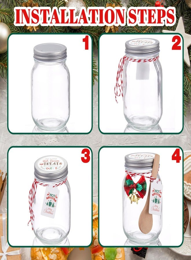 Vesici 6 Pack Hot Cocoa Gift Set Glass with Mason Jars Cork Lids Screw Cap with Silver Wooden Spoons stickers cards for Food Storage Hot Cocoa DIY Christmas Winter Gifts Wedding(16 oz,Screw Cap) - Image 3