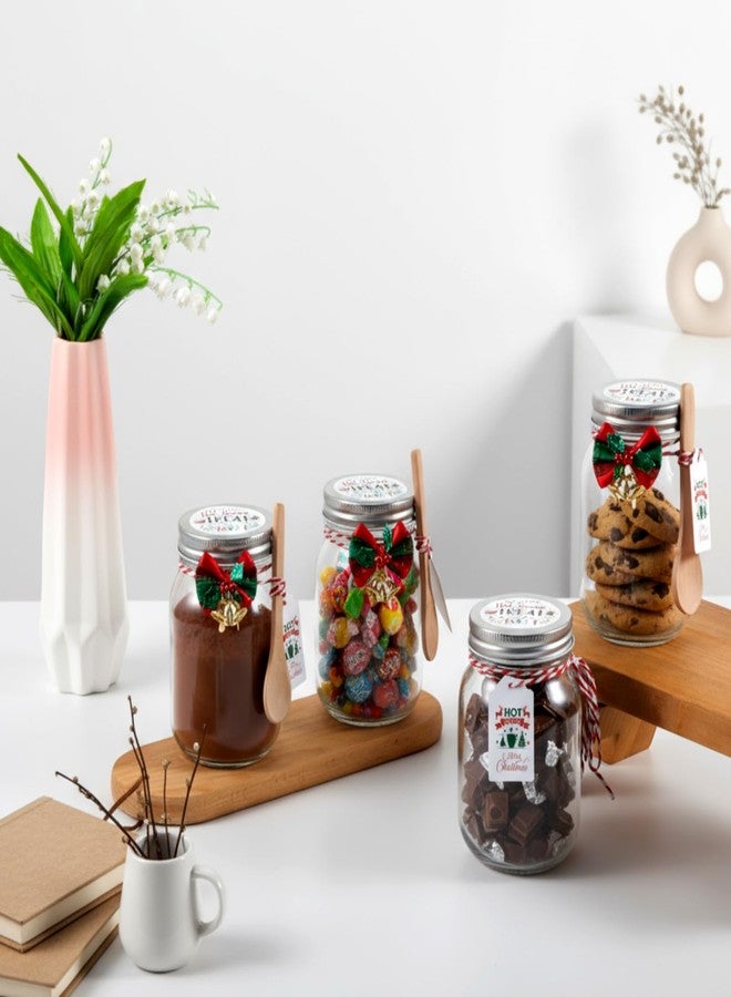 Vesici 6 Pack Hot Cocoa Gift Set Glass with Mason Jars Cork Lids Screw Cap with Silver Wooden Spoons stickers cards for Food Storage Hot Cocoa DIY Christmas Winter Gifts Wedding(16 oz,Screw Cap) - Image 5