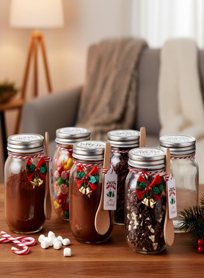 Vesici 6 Pack Hot Cocoa Gift Set Glass with Mason Jars Cork Lids Screw Cap with Silver Wooden Spoons stickers cards for Food Storage Hot Cocoa DIY Christmas Winter Gifts Wedding(16 oz,Screw Cap) - Image 4