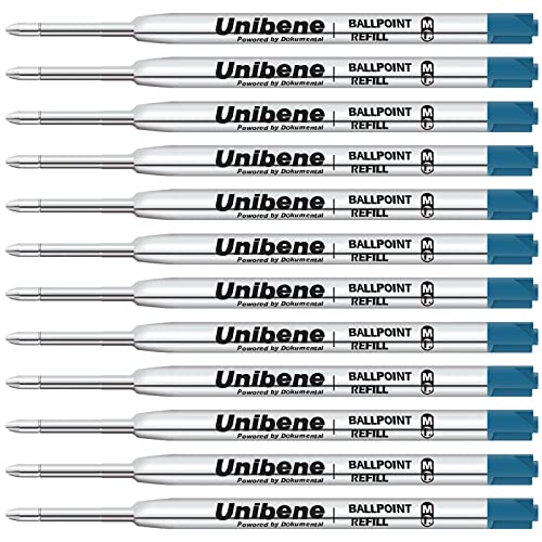 Unibene Parker Compatible Ballpoint Refills 12 Pack,1.0mm Medium Point-Blue, Smooth Writing Replaceable German Ink Tactical Pen Refills for Parker Ballpoint/UZI Pen - Image 1