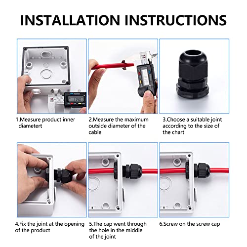 AIRIC 4 Pcs 1" NPT Cable Glands Nylon PA66, IP68 Waterproof Adjustable Power Strain Relief Cord Grips, Junction Box Wire Gland Grip Connectors with Gaskets and Locknut, Black - Image 2