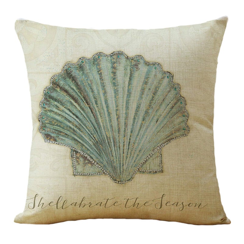 WOMHOPE Set of 4 Throw Pillow Covers Vintage Coastal Nautical Beach Shell Pillow Cases Square Cushion Cases Burlap Toss 18 x 18 Inch for Living Room,Couch and Bed (Blue Starfish) - Image 2