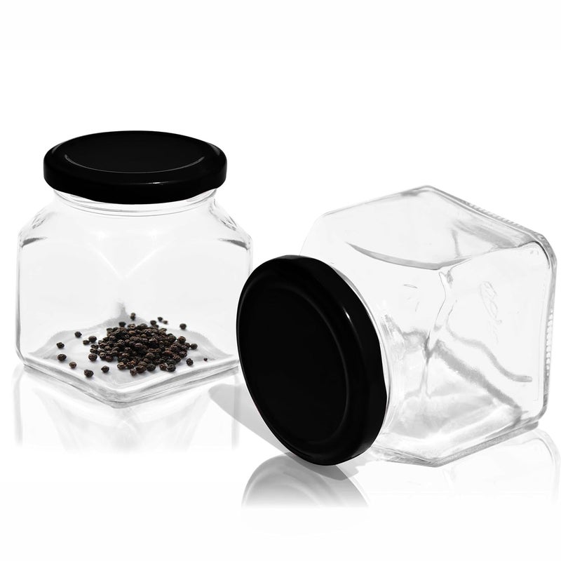 Pure Source India Pure Source India Crystal Clear Glass Jar Container Airtight/Food Grade/Rust Free with Black Cap – 100 Gm, Clear (4Pcs) (Square)  - Image 1
