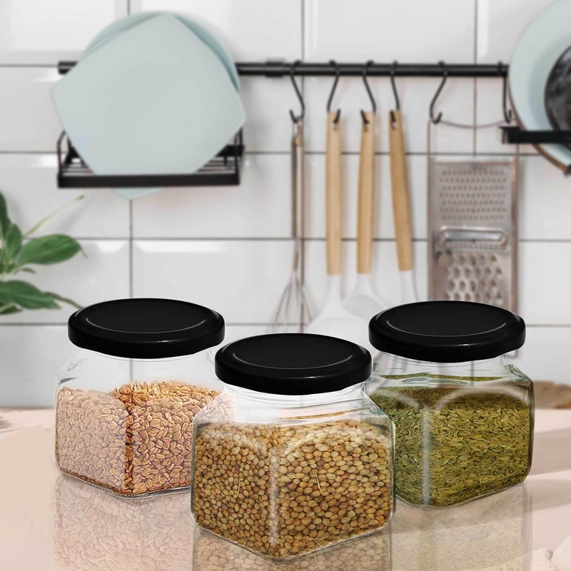 Pure Source India Pure Source India Crystal Clear Glass Jar Container Airtight/Food Grade/Rust Free with Black Cap – 100 Gm, Clear (4Pcs) (Square)  - Image 2
