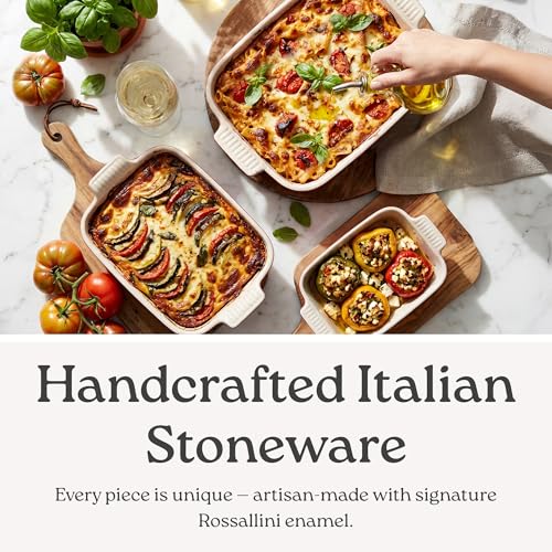 ROSSALLINI Stoneware Casserole Dish Bakeware Set of 3 | Rectangular Dinnerware Set with Handles [Sage Green] - Image 2