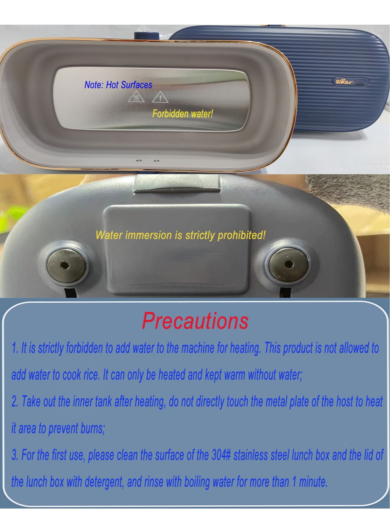 Bear Portable Electric Lunch Box Food Heater Stainless Steel Automatic Food Warmer Heat Preservation & Self-Heating Insulation Lunch Box For Men Women Office Outdoor 