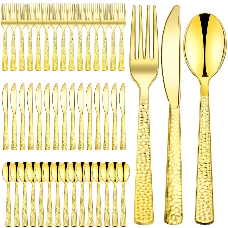 Fumete 900 Pcs Gold Plastic Silverware Heavy Duty Disposable Utensils Plastic Cutlery Dinnerware for Mothers Day Weddings Birthday Graduation Anniversary Parties
