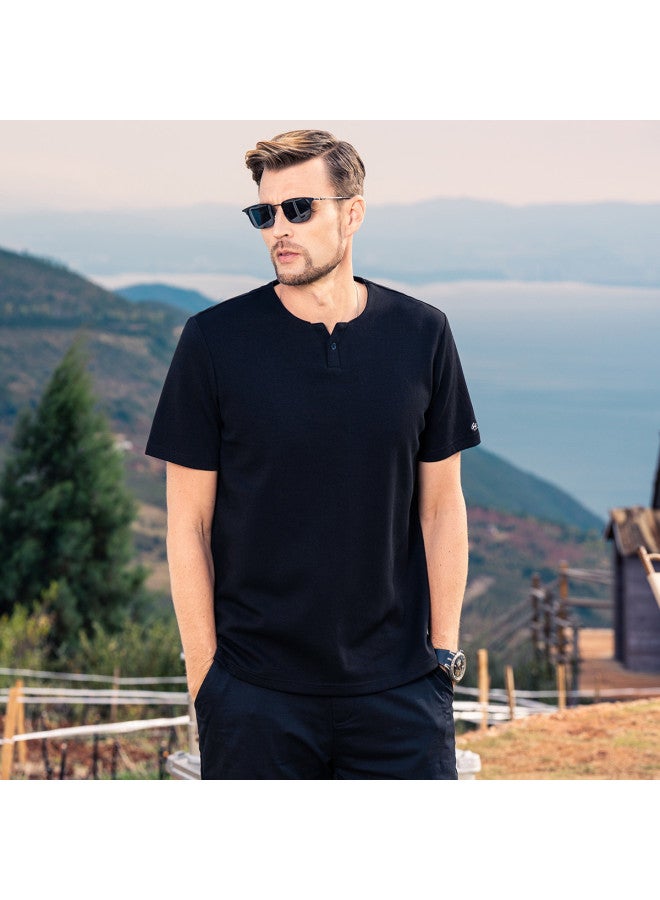 Light Luxury Y-neck】short Sleeve T-shirt For Men, Youth 2025 Summer Heavyweight Embroidered Base Layer Men's Tee - Image 2