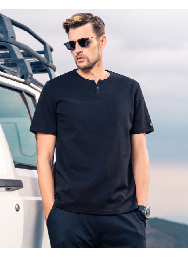 Light Luxury Y-neck】short Sleeve T-shirt For Men, Youth 2025 Summer Heavyweight Embroidered Base Layer Men's Tee - Image 1