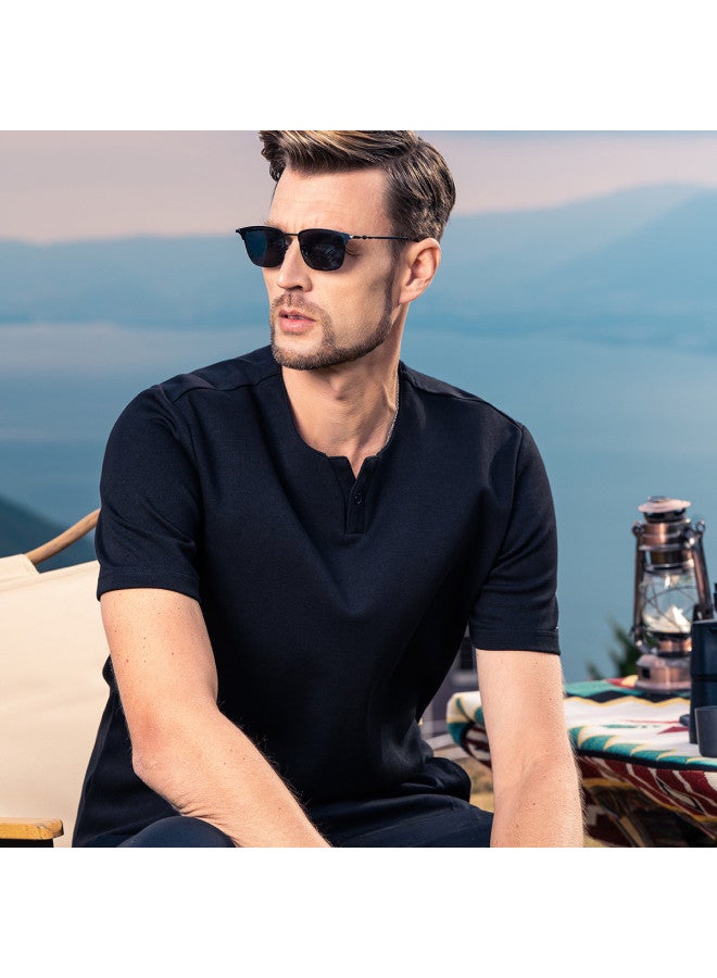Light Luxury Y-neck】short Sleeve T-shirt For Men, Youth 2025 Summer Heavyweight Embroidered Base Layer Men's Tee - Image 3