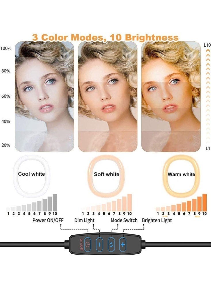 والالا إضاءة دائرية مقاس 10 بوصات مع حامل ثلاثي القوائم - إضاءة سيلفي LED قابلة للطي بثلاثة ألوان و10 مستويات سطوع، وحامل هاتف قابل للتعديل، وجهاز تحكم عن بعد بتقنية البلوتوث، وحقيبة حمل للمكياج، وتيك توك، والبث المباشر، وتسجيل الفيديو - Image 2