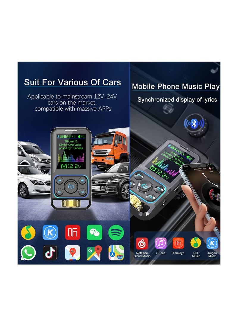 SYOSI - Bluetooth Car Adapter Bluetooth 5.3 FM Transmitter for HD Lossless Sound Quality EQ Sound QC3.0 PD3.0 Fast Charge FM Microphone Bluetooth 5.3 Car Adapter - Image 1