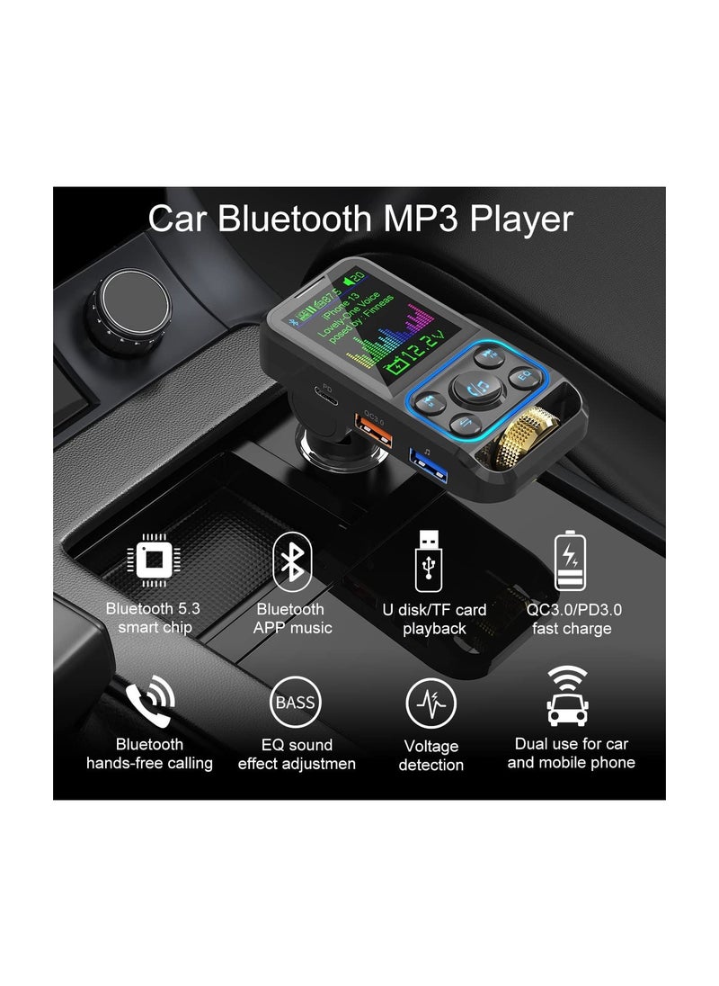 SYOSI - Bluetooth Car Adapter Bluetooth 5.3 FM Transmitter for HD Lossless Sound Quality EQ Sound QC3.0 PD3.0 Fast Charge FM Microphone Bluetooth 5.3 Car Adapter - Image 1