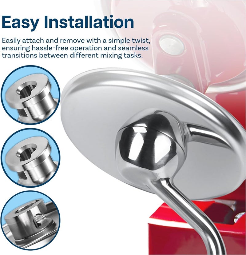 أم موبيل مجموعة من 3 قطع ملحقات من الفولاذ المقاوم للصدأ لخلاطات KitchenAid سعة 4.5-5 كوارت ذات الرأس المائل من سلسلة Artisan & Classic من – خفاقة سلكية 6 أسلاك K45، مضرب مسطح وخطاف عجين – آمن للغسل في غسالة الأطباق - Image 5