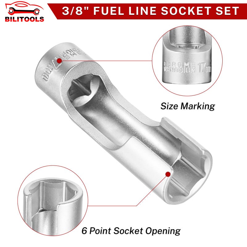 BILITOOLS Diesel Injector Fuel Line Socket Wrench Set, 3/8" Drive 10-19mm, for Thermo Switches, EGT Sensors, and Fuel Lines, Fastener on Bent Pipes, CRV - Image 5