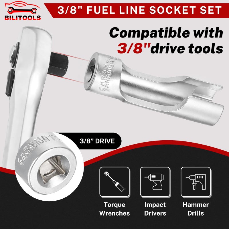 BILITOOLS Diesel Injector Fuel Line Socket Wrench Set, 3/8" Drive 10-19mm, for Thermo Switches, EGT Sensors, and Fuel Lines, Fastener on Bent Pipes, CRV - Image 4