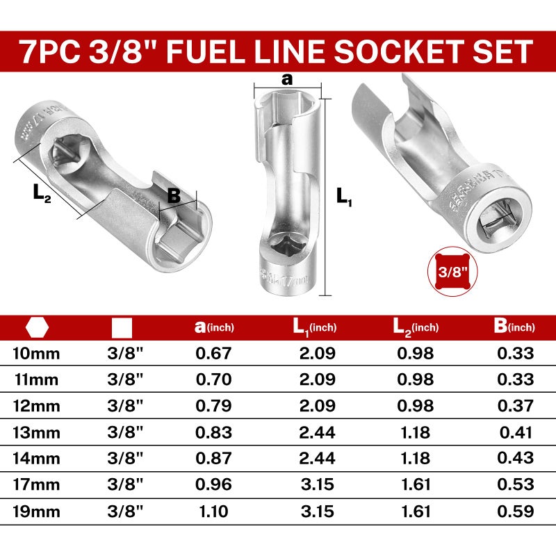 BILITOOLS Diesel Injector Fuel Line Socket Wrench Set, 3/8" Drive 10-19mm, for Thermo Switches, EGT Sensors, and Fuel Lines, Fastener on Bent Pipes, CRV - Image 3