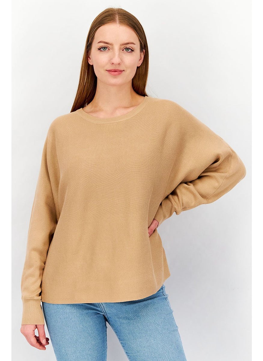 Tchibo - Women Round Neck Long Sleeves Knit Sweater, Dark Beige - Image 1
