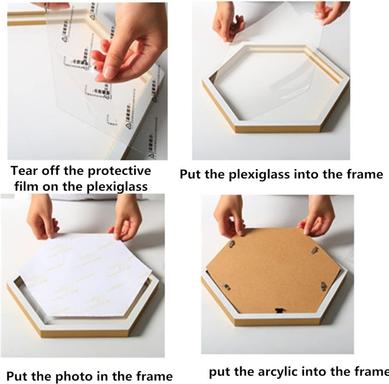 Hexagon Photo Frame 8 Inch Black - Durable Wood Acrylic MDF Material Easy To Install Wall Hanging Picture Frame for Home Office Hotels Clubs Galleries Gift Giving - Image 4